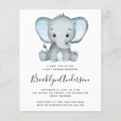 Papier Invitation Baby shower Blue Elephant BUDGET (Devant)