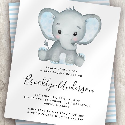 Papier Invitation Baby shower Blue Elephant BUDGET