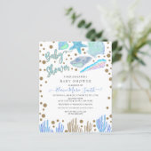 Papier Invitation Baby Shower Budget Blue Coquillages Pla (Debout devant)