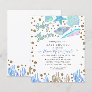 Papier Invitation Baby Shower Budget Blue Coquillages Pla