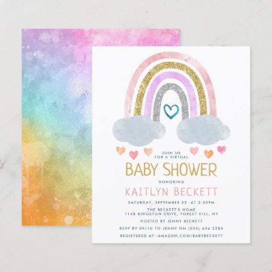 Papier Invitation Baby shower Budget Little Rainbow (Devant / Derrière)