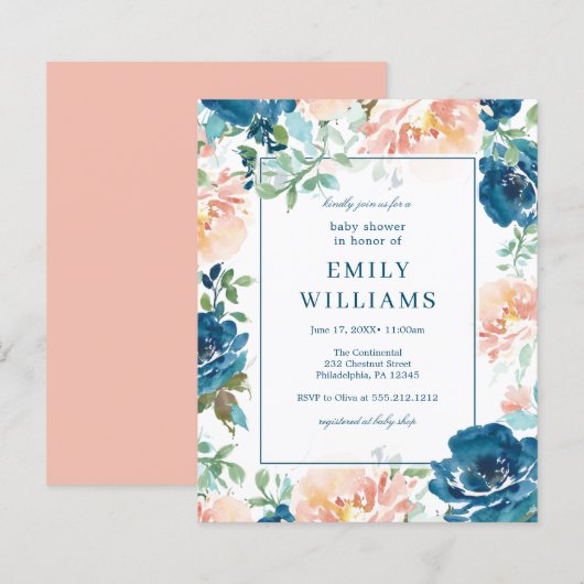 Papier Invitation Baby shower Budget Midnight Blooms (Devant / Derrière)