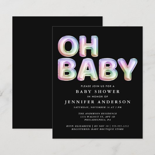 Papier Invitation Baby shower Budget Rainbow Balloons (Devant / Derrière)