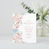 Papier Invitation Baby shower Budget Rose & Fleurs Bleues (Debout devant)
