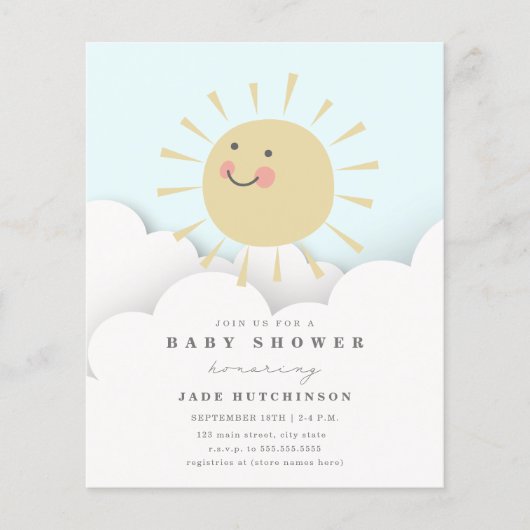 Papier Invitation Baby shower Budget Sunshine Nuages (Devant)