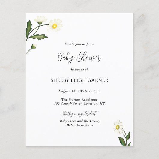 Papier Invitation Baby shower budgétaire floral White Dai (Devant)