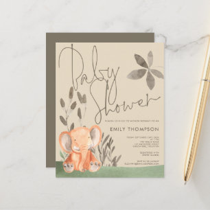 Papier Invitation Baby Shower Crème d'Éléphant de Budget