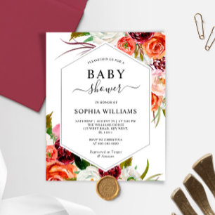 Papier Invitation Baby shower de cadre Rose Orange Budget
