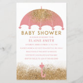 Papier Invitation Baby shower de fille rose parapluie bud (Devant)