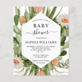 Papier Invitation Baby shower de fleurs de cactus budgéta (Devant)