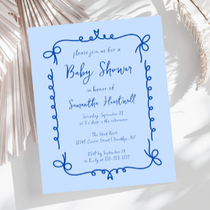 Papier Invitation Baby shower de garçon manuscrit bleu bu