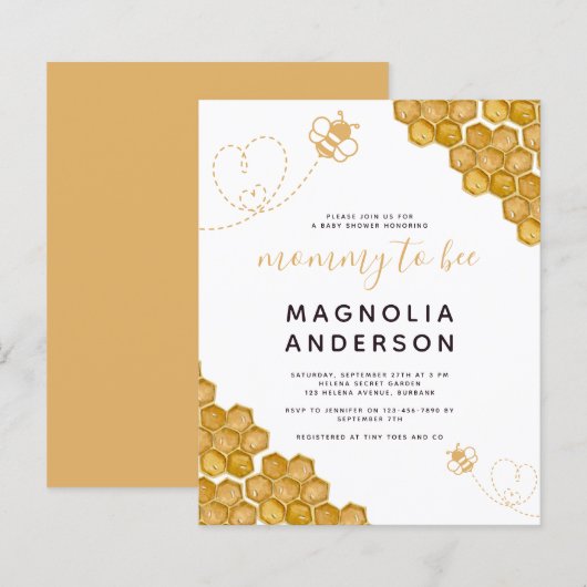 Papier Invitation Baby shower de la maman du budget (Devant / Derrière)