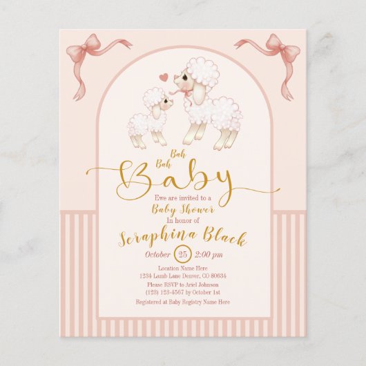 Papier Invitation Baby shower de l'agneau rose (Devant)