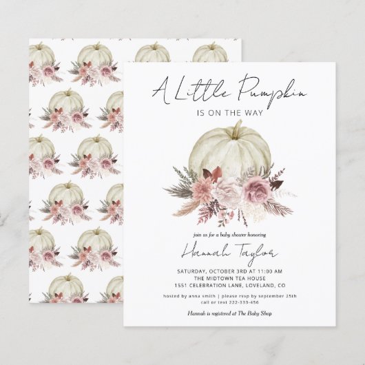 Papier Invitation Baby shower de petite fille Citrouille  (Devant / Derrière)