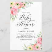 Papier Invitation Baby shower de printemps rose Ranunculu (Devant)