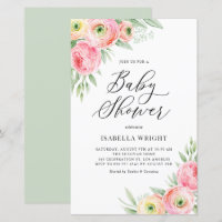 Invitation Baby shower de printemps rose Ranunculu
