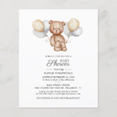 Papier Invitation Baby shower de script de ballons d'ours (Devant)