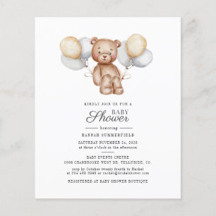Papier Invitation Baby shower de script de ballons d'ours