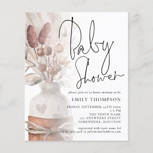 Papier Invitation Baby shower de script de graminées Pamp (Devant)