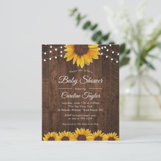 Papier Invitation Baby shower de tournesols et lumières r (Debout devant)