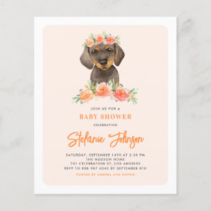 Papier Invitation Baby shower des fleurs de dachshund et 