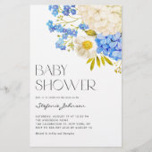 Papier Invitation Baby shower des hydrangées bleu et blan (Devant)