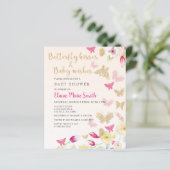 Papier Invitation Baby shower des papillons rose budget (Debout devant)
