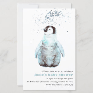 Papier Invitation Baby shower d'hiver de Pingouin d'aquar