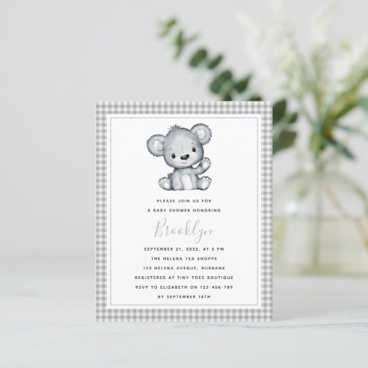 Papier Invitation Baby shower d'ours d'argent BUDGET (Debout devant)