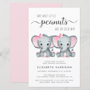 Papier Invitation Baby shower Eléphant Twin Girls Budget