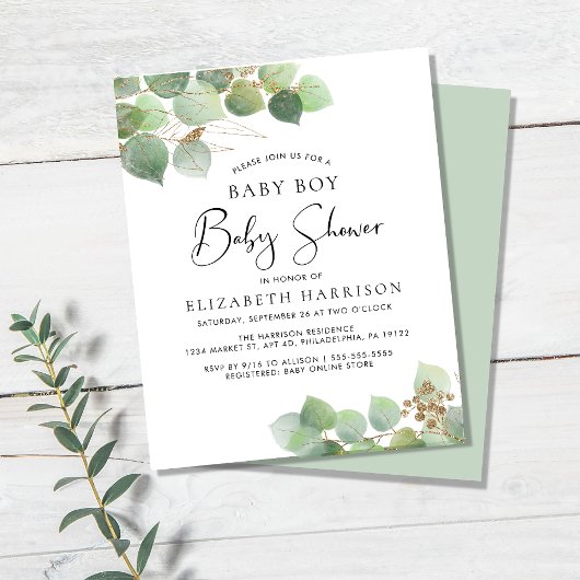 Papier Invitation Baby shower Eucalyptus Budget