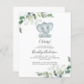 Papier Invitation Baby shower Eucalyptus Elephant BUDGET (Devant / Derrière)