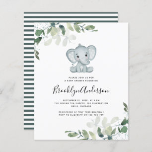 Papier Invitation Baby shower Eucalyptus Elephant BUDGET