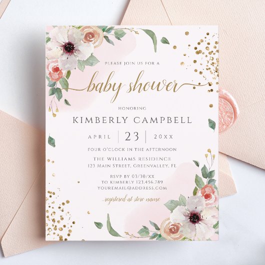 Papier Invitation Baby shower Fille Rose Budget