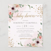 Papier Invitation Baby shower Fille Rose Budget (Devant)