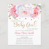 Papier Invitation Baby shower Fille Rose Budget (Devant)