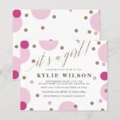 Papier Invitation Baby shower fille rose Confetti Budget (Devant / Derrière)