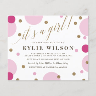 Papier Invitation Baby shower fille rose Confetti Budget