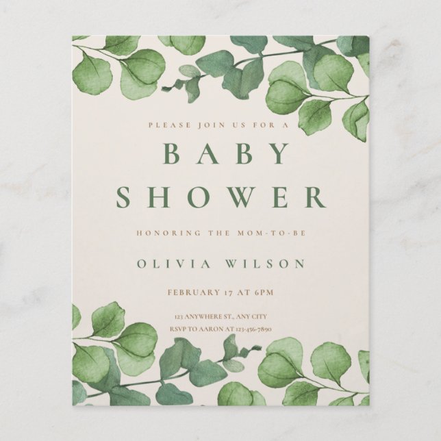 Papier invitation baby shower, fleurs (Devant)