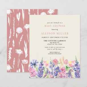 Papier Invitation Baby shower Fleurs sauvages du budget