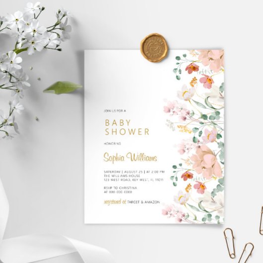 Papier Invitation Baby shower Fleurs sauvages du budget