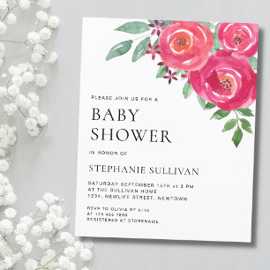 Papier Invitation Baby shower floral à aquarelle budgétai