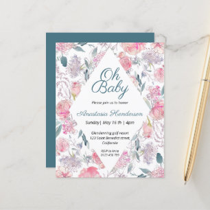 Papier Invitation Baby shower Floral Aquarelle Budget.