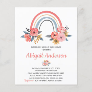 Papier Invitation Baby shower Floral Arc-en-ciel Budget
