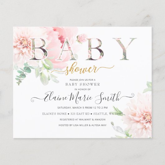 Papier Invitation Baby shower Floral Budget (Devant)