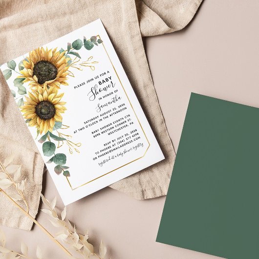 Papier Invitation Baby shower floral de tournesol