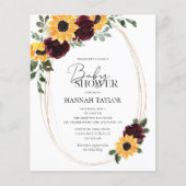Papier Invitation Baby shower floral de tournesol Budget (Devant)