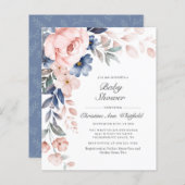 Papier Invitation Baby shower Floral Rose Budget (Devant / Derrière)