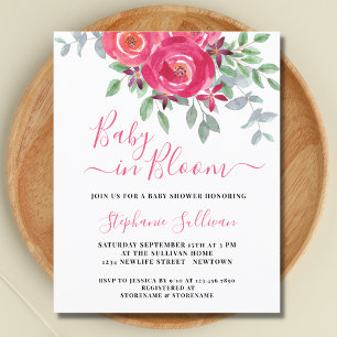 Papier Invitation Baby shower floral rose budget
