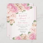 Papier Invitation Baby shower floral rose budget (Devant / Derrière)